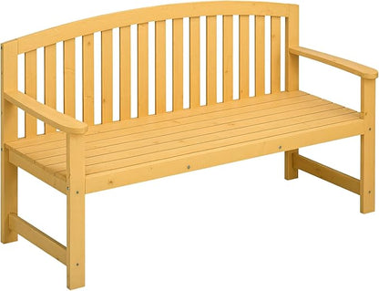 Outsunny 56" Outdoor Wood Bench, 2-Seater Garden Bench with Backrest and Armrest, Patio Bench for Patio, Porch, Poolside, Balcony, Natural