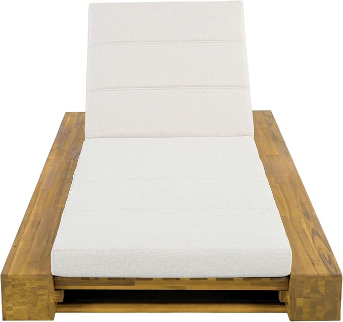 Christopher Knight Home Tory Acacia Wood Chaise Lounge Chair Outdoor, Poolside Sun Lounger Recliner, Patio Outdoor Chaise Lounge with Cushions, Adjustable Backrest Single Lounge Sofa, Beige+Teak