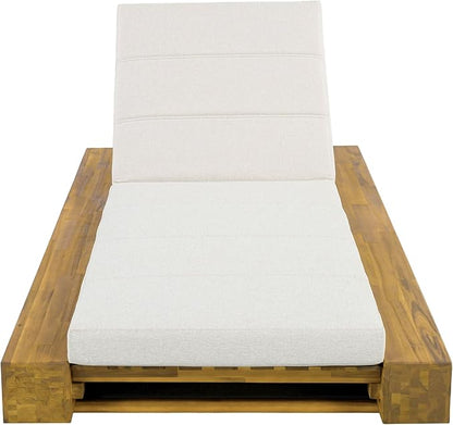 Christopher Knight Home Tory Acacia Wood Chaise Lounge Chair Outdoor, Poolside Sun Lounger Recliner, Patio Outdoor Chaise Lounge with Cushions, Adjustable Backrest Single Lounge Sofa, Beige+Teak