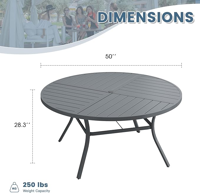 DIFY 50" Round Outdoor Patio Dining Table for 6 - Photo 3