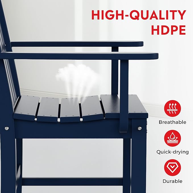 Costaelm Patio Dining Chairs, Plastic Outdoor Adirondack Chair with Arm, HDPE Poly Lumber, Waterproof Restaurant Bistro Dining Chair for Outside Porch Backyard Garden, Navy Blue