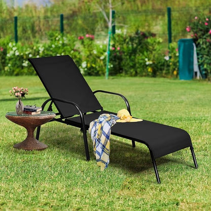 Tangkula Lounge Chair Outdoor, Patio Chaise Lounge with Adjustable Backrest, Reclining Pool Lounge Chair for Outside with Heavy Duty Steel Frame, Suitable for Beach, Yard, Balcony, Poolside
