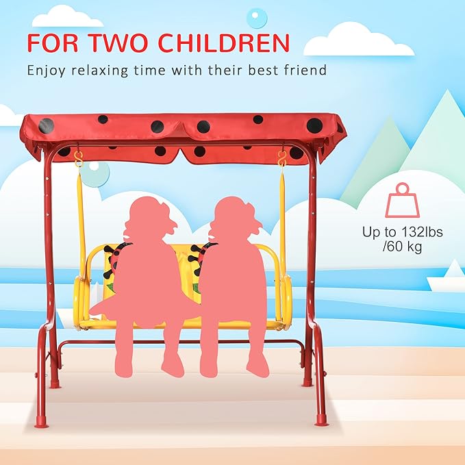 Outsunny Porch Swing for Kids with Adjustable Canopy to Block Sun at Angles, Kids Swing Chair with Seatbelts - Photo 3