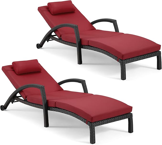 HOMREST Chaise Lounge Chairs Set of 2, PE Rattan Wicker Patio Lounge Chair with Adjustable 5 Position - Photo 3