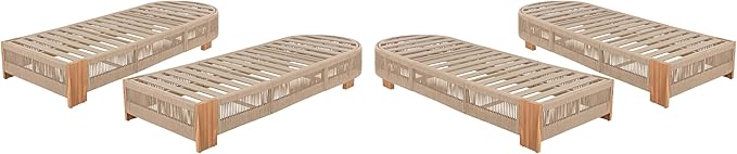 Christopher Knight Home Daskz Outdoor Chaise Lounge Chair Set of 4, Patio Outdoor Acacia Wood Chaise Lounge, Adjustable Backrest Poolside Beach Yard Recliner Chair, Rope Design, 79.5'', Teak+Beige