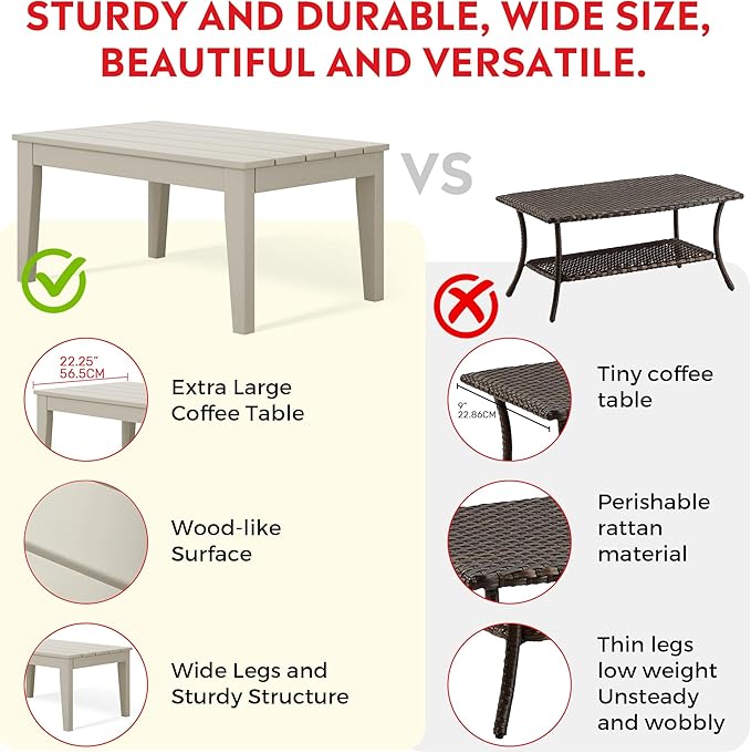 Costaelm Adirondack Outdoor Coffee Table, HDPE Drink Table Weather Resistant, Patio Porch Accent Balcony Table Outdoor End Table for Pool, Seaside, Backyard, Sand