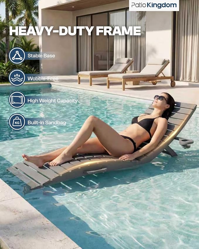 in-Pool Lounge Chairs Set of 2, Folding HDPE Pool Chairs Anti-Floating No Sandbags with Cup Holder & Handles - Photo 3