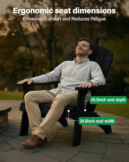YEFU Oversized Plastic Adirondack Chair Set of 2 with Cup-Holder (Large Dual-Purpose), Weather Resistant, Poly Lumber Outdoor Chairs Duty Rating Widely Used in Patio, Lawn, Outside, Deck Chairs-Black