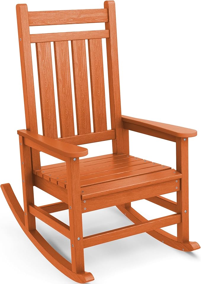 SERWALL HDPE Outdoor Rocking Chair, HDPE Rocking Chair for Adult, Orange