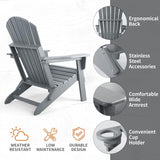FUNBERRY Folding Adirondack Chair Set of 4, All Weather HDPE Fire Pit Chairs with Cup Holder for Outdoor - Photo 8