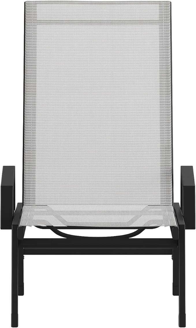 Flash Furniture Brazos Set of 2 Adjustable Chaise Lounge Chairs with Arms, All-Weather Outdoor Five-Position Recliners, Black/Gray