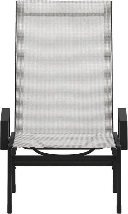 Flash Furniture Brazos Set of 2 Adjustable Chaise Lounge Chairs with Arms, All-Weather Outdoor Five-Position Recliners, Black/Gray