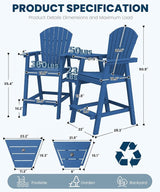 FOOWIN Tall Adirondack Chair Set of 8, All Weather HDPE Bar Height Adirondack Chair with Double Connecting Trays - Photo 3