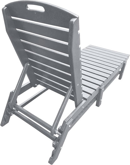 Phat Tommy Outdoor Pool Chaise Lounge, Heavy-Duty Beach Lounger - Folding, HDPE, Recycled Poly Furniture - Reclining Lounge Chair for Patio, Deck, Beach, Cabana, or Poolside, Grey