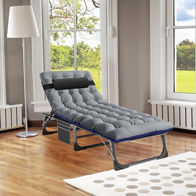 ABORON 2PK Heavy Duty Tanning Chair, 5-Gear Outdoor Folding Chaise Lounge Chair with Cushion - Photo 4