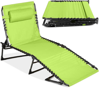 Best Choice Products Patio Chaise Lounge Chair, Portable Outdoor Folding Recliner for Lawn, w/ 8 Positions, Handles, 300lb Capacity - Lime Green