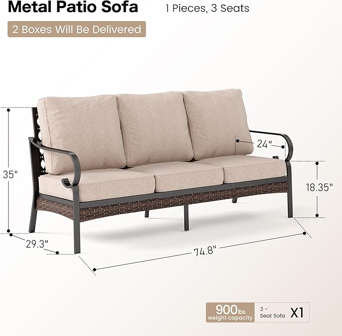 Metal Patio Furniture Sofa with 5.75" Extra Thick Cushion - Photo 2