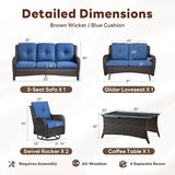 Belord 5 Piece Outdoor Wicker Furniture, Patio Swivel Rocking Chairs with Loveseat and 3 Seat Sofa - Photo 2