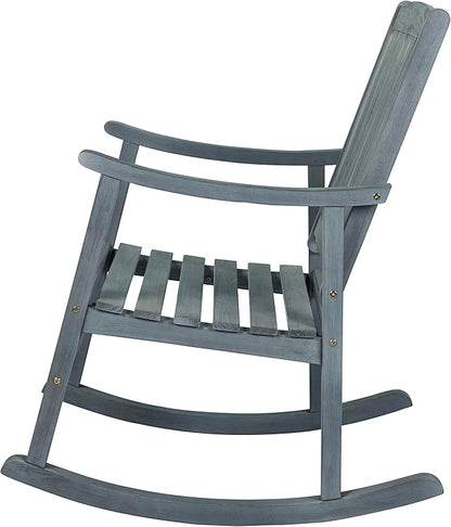 Eyely KCR102B Winnie Classic Slat-Back 300-Lbs Support Acacia Wood Patio Outdoor Rocking Chair for Garden, Lawn, Backyard, Pool, Deck, Beach, Firepit, Gray