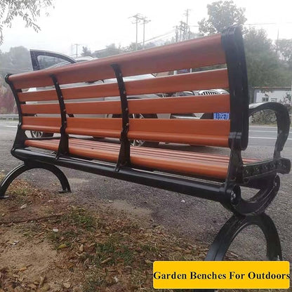 YSUEFIJO Metal Garden Benches, All-Weather Outdoor Bench, Wood Front Porch Benches, Cast Iron Steel Frame Chair, Waterproof Patio Bench, Holds Up to 705 Lbs, for Picnic Camping Dining Party