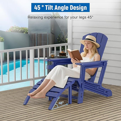 FONTOI Adirondack Ottoman, HDPE Plastic Adirondack Chair Footstool, All Weather Outdoor Footrest for Patio, Backyard, Lawn, Fire Pits, Navy Blue