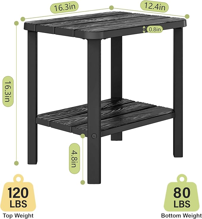 Adirondack Square Outdoor Side Table, 2-Tier Small Outdoor Table for Patio, HDPE End Table for Backyard, Pool, Lawn, Indoor Companion, Easy Maintenance(Black) (Striped Black, Set of 1)