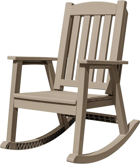 Devoko PP Material Rocking Chair Outdoor Indoor All Weather High Back Patio Rocker for Adult Heavy Duty Rocking Chair for Patio Backyard Porch Garden (Heavy Duty, Light Brown)
