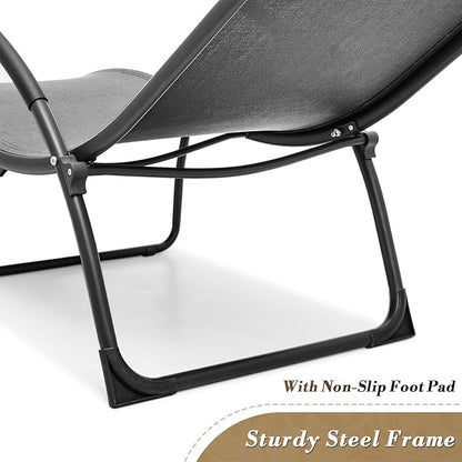 Athena Collection Outdoor Chaise Lounge Set, Metal Frame Pool Lounge Chairs with Folding Side Table and Headrest Armrest, Breathable Sun Lounger for Poolside Backyard Patio Outdoor, Grey