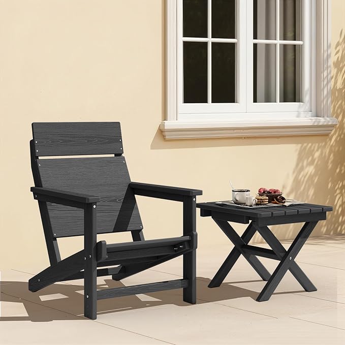 Adirondack Chair, Outdoor Patio Lawn Chairs, Outside HDPE Chairs with One-Piece Backrest for Lawn, Yard & Poolside, Black