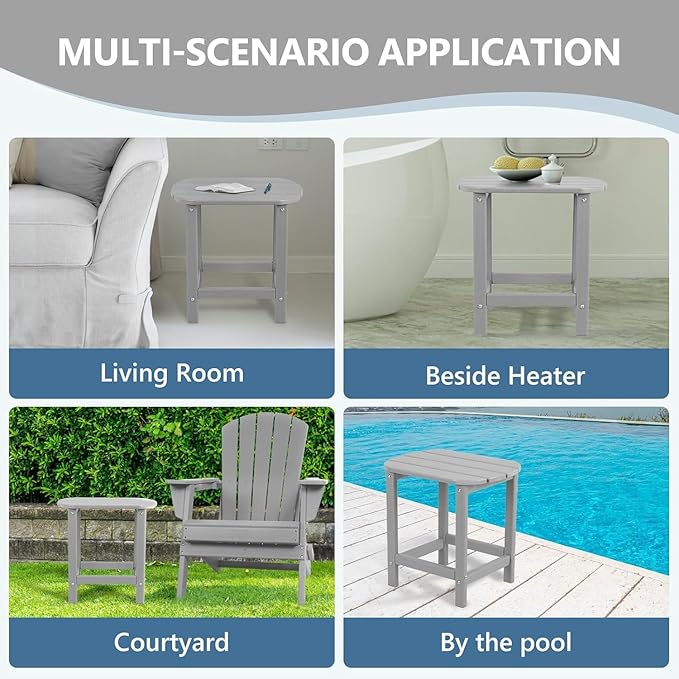 Adirondack Outdoor Side Table - 16.5" Square 2-Tier Patio Table with Weatherproof HDPE Material | All-Weather, Low Maintenance Furniture for Poolside, Porch, Deck