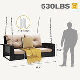 DWVO Hanging Porch Swing Chair Outdoor Wicker Rattan Patio Swing Lounge 2 Seats Cushions Capacity 530lbs for Balcony - Photo 5