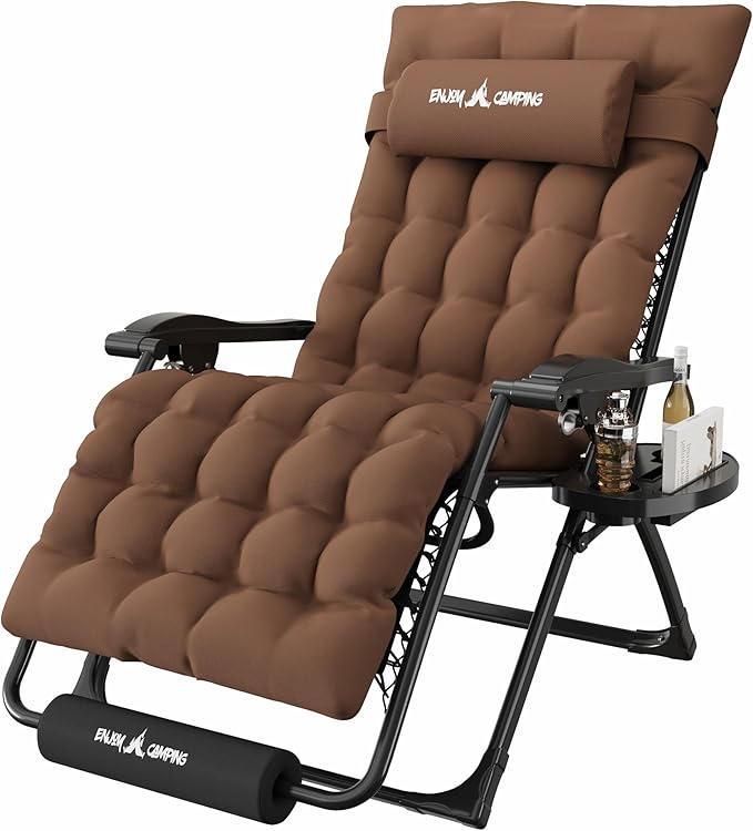 Amopatio Oversized Padded Zero Gravity Chair, XL 29In Reclining Camping Lounge Chair w/Removable Cushion&Headrest - Photo 1