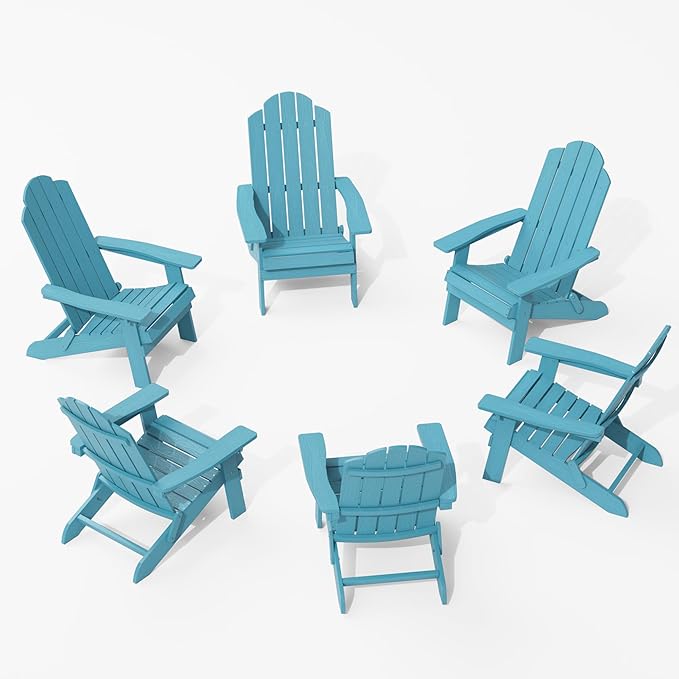 MXIMU Folding Adirondack Chair for Outdoor: Easy Assembly Adirondack Chairs Set of 6 - Composite Plastic Fire Pit Chairs - All Weather Plastic Chair for Outside Patio Lawn Garden Backyard Use