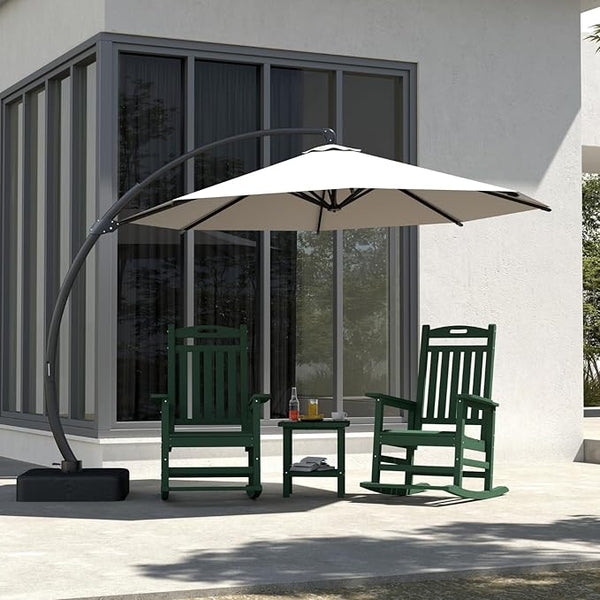 Classic Outdoor Rocking Chair Set with Side Table & 11FT Cantilever Umbrella, 4-Piece HDPE Rocking Lawn Chairs - Photo 1