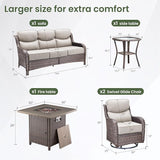 Luxury Patio Furniture Set with 6-inch Thick Cushion, Outdoor Furniture with Fire Pit Table, Swivel Chairs, Side Table - Photo 5