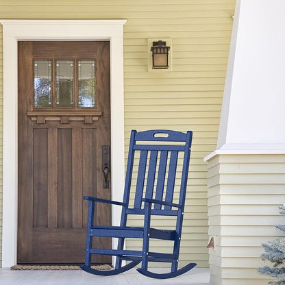 Outdoor Rocking Chair Set of 2, High Back HDPE Patio Chair, All Weather Porch Rocker, Lawn Chair for Deck, Porch, Backyard, Garden, Navy