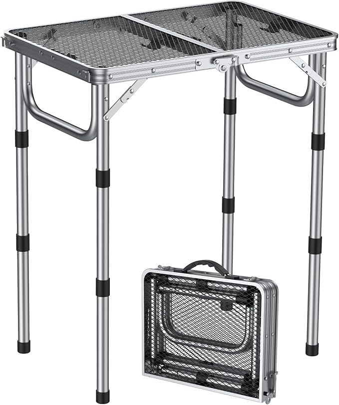 Anbte 2ft Folding Grill Table, Adjustable Height Max 27.5" Aluminum Camping Table, Heat-Resistant Tabletop, Lightweight - Photo 1