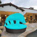 Tangkula Patio Round Daybed with Retractable Canopy, Outdoor Wicker Rattan Furniture Sets - Photo 3