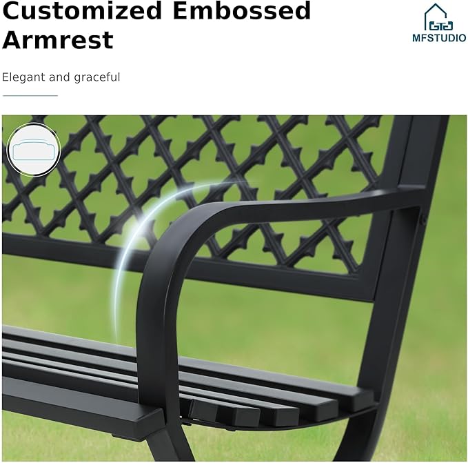 MFSTUDIO Outdoor Metal Bench Set of 2, 50" Black Outdoor Metal Garden Bench with Arch Legs, Cast Iron Frame Patio Furniture with E-Coating, Perfect for Porch and Yard