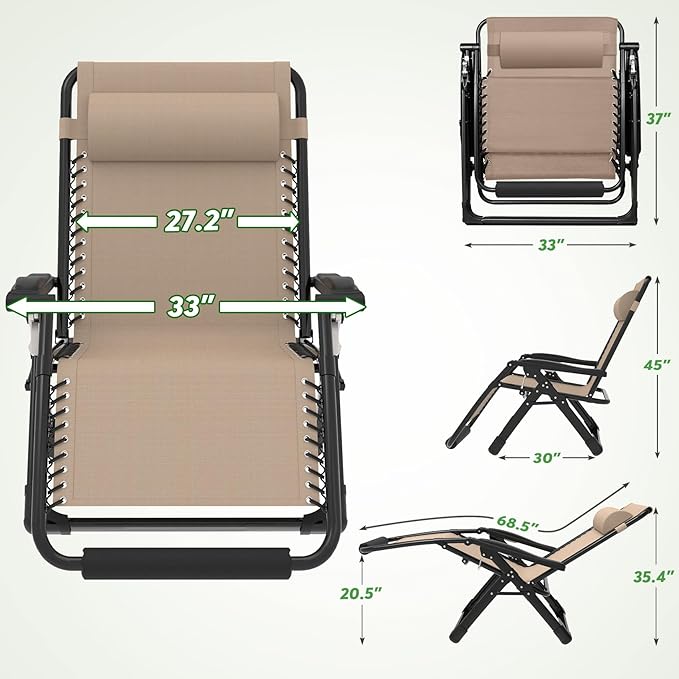 ZENPETIO Oversized Zero Gravity Chair, 33In XXL Zero Gravity Recliner Lounge Chair - Photo 3