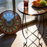 Set of 2 Mosaic Outdoor Side Tables Round, 15 Inch Height - Small Patio Table Set - Photo 2