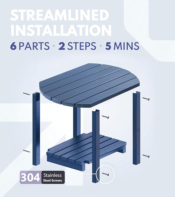 PASAMIC 2-Tier Adirondack Oval Outdoor Side Table, HDPE Small Outdoor Table, Patio End Table for Patio, Backyard - Photo 6