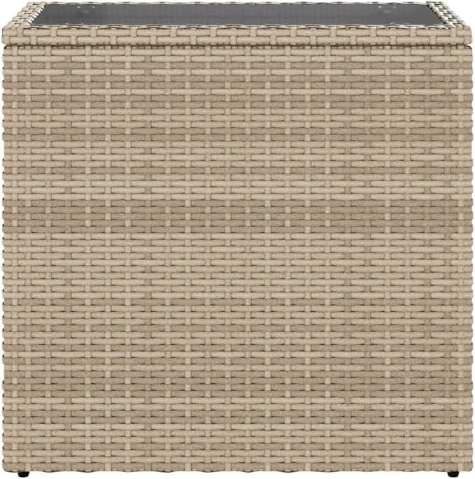 Garden Side Table Beige Black, Rectangular Tempered Glass Top Outdoor Table for Patio Balcony - Photo 5