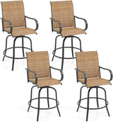 Tangkula Outdoor Swivel Bar Stools Set of 4, Bar Height Tall Patio Chairs with Armrests & High Back - Photo 1