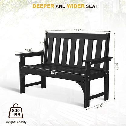 nalone Outdoor Bench, HDPE All Weather Patio Bench Load up to 800 Lbs, 2-Person Garden Bench Rot-Proof Fade Proof for Patio, Porch, and Park (Black)