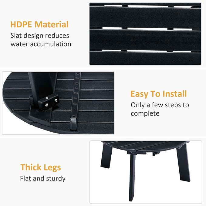 Outdoor Round Coffee Table, Adirondack Patio Coffee Table, Outdoor Large Side Table for Balcony Lawn (Black)