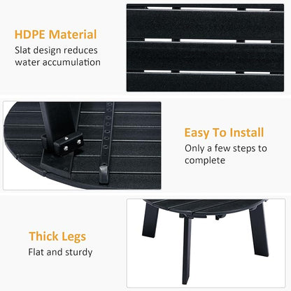 Outdoor Round Coffee Table, Adirondack Patio Coffee Table, Outdoor Large Side Table for Balcony Lawn (Black)