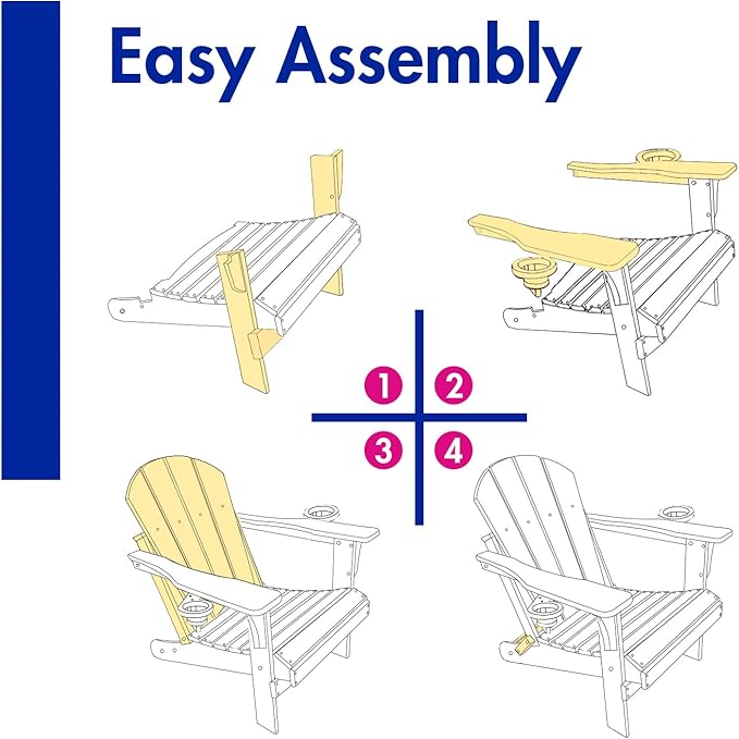 BRIOPAWS Folding Adirondack Chair with Adjustable Backrest & Ottoman, Wood Texture All-Weather HDPE Outdoor Chairs w/Cup Holders & Retractable Footrest for Poolside, Fire Pit, Campfire, Light Brown