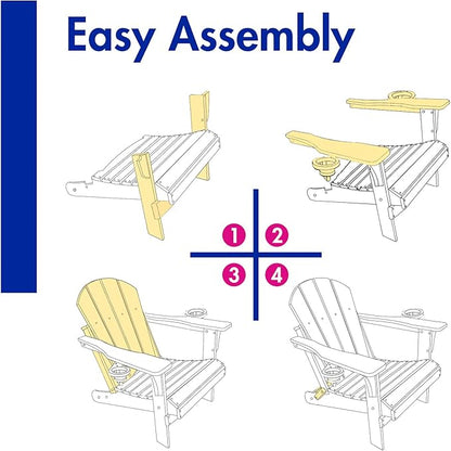 BRIOPAWS Folding Adirondack Chair with Adjustable Backrest & Ottoman, Wood Texture All-Weather HDPE Outdoor Chairs w/Cup Holders & Retractable Footrest for Poolside, Fire Pit, Campfire, Light Brown