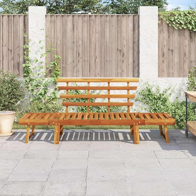 Solid Acacia Wood Garden Bench Brown Large 2-in-1 Convertible Daybed for Patio Balcony Backyard Outdoor Lounge Seating